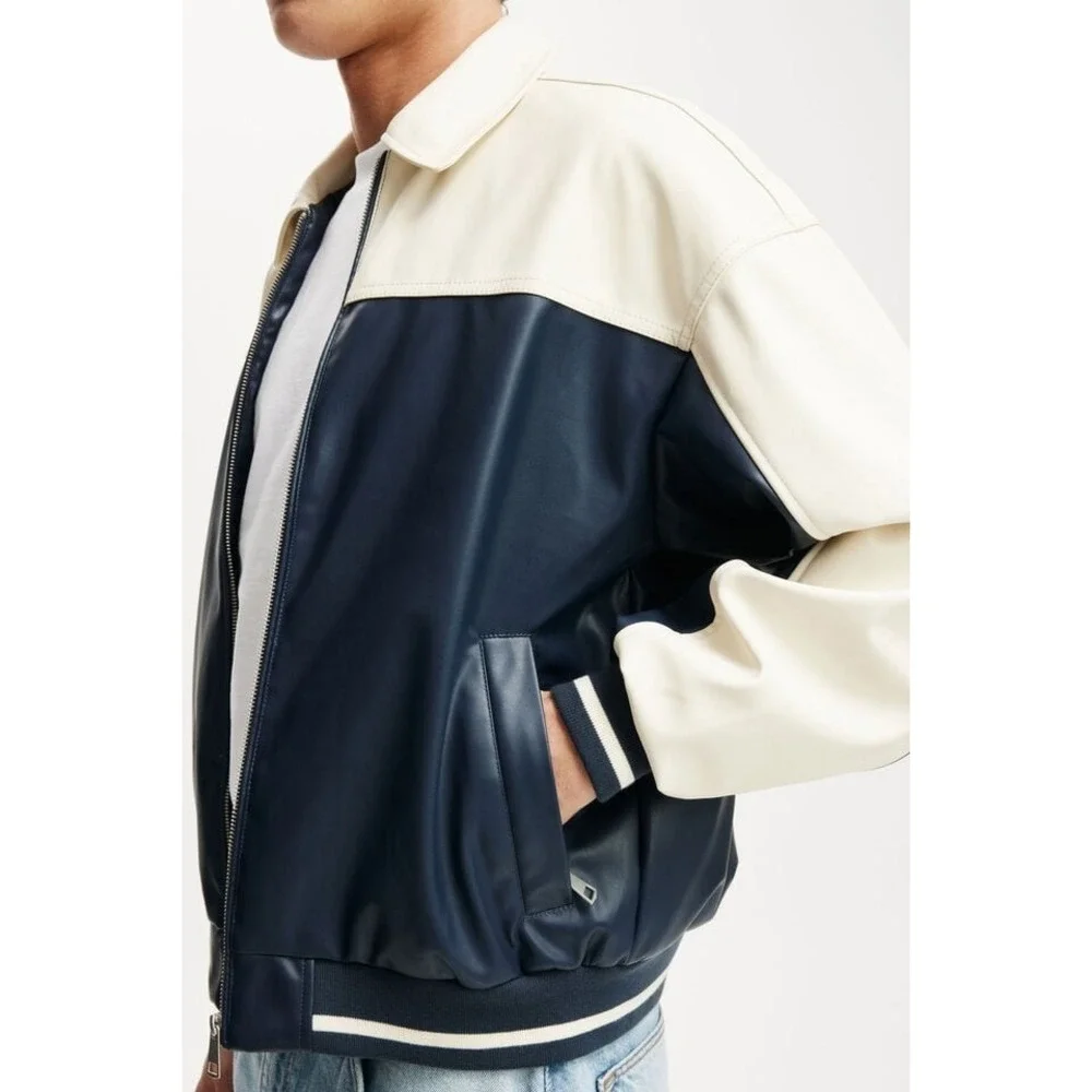 NWT Cotton on Faux Leather Western Jacket Mens Sz‎ XL Vintage Navy